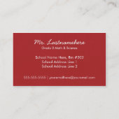 Moderne u. einfache Lehrer-Visitenkarte Visitenkarte (Rückseite)