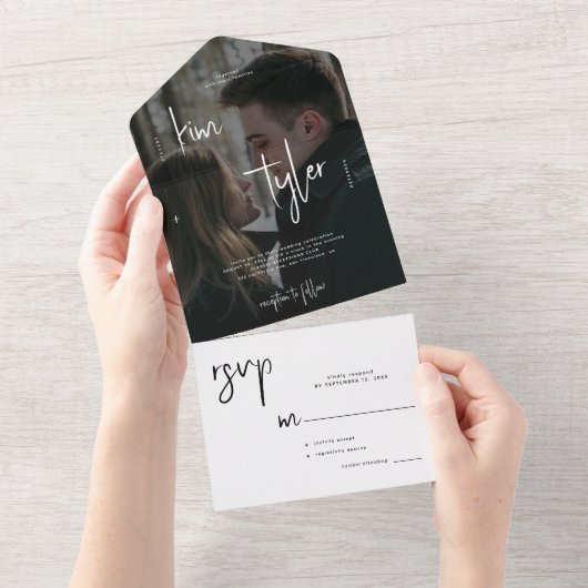 Moderne UAWG-Hochzeit für minimalistisches Foto All In One Einladung (Abreißen)