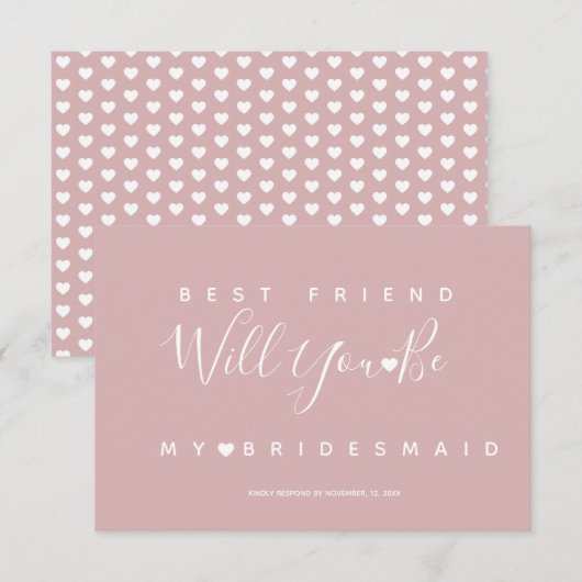 Moderne UAWG mit einfachem Rosa und Herz Einladung (Vorne/Hinten)