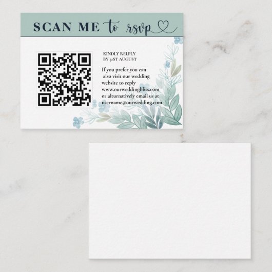 Moderne UAWG QR Code Sage Green & White Wedding Begleitkarte (Vorne/Hinten)