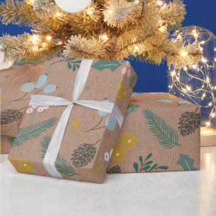 Moderne übergroße Weihnachtslaubmuster Kraft Geschenkpapier