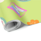 Moderne Uhren und Blume, grünes Party Geschenkpapier (Rolleneckpunkt)