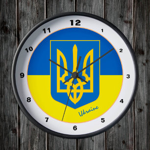Moderne ukrainische Flagge & Ukraine-Uhren / Emble Runde Wanduhr