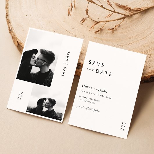Moderne Ultra Minimalistische Hochzeit mit 2 Fotos Save The Date