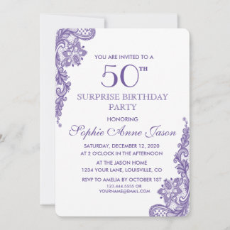 Moderne Ultra Violet Lace 50. Geburtstag Einladung