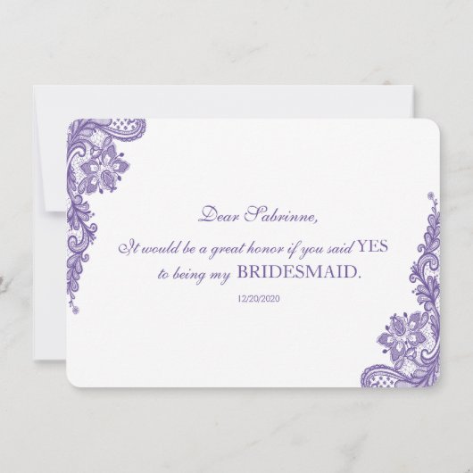 Moderne Ultra Violet Lace Wedding Bridesmaid Einladung (Rückseite)