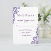 Moderne Ultra Violet Lace Wedding RSVP Einladung (Stehend Vorderseite)