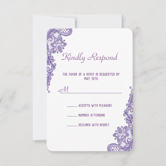 Moderne Ultra Violet Lace Wedding RSVP Einladung (Vorderseite)