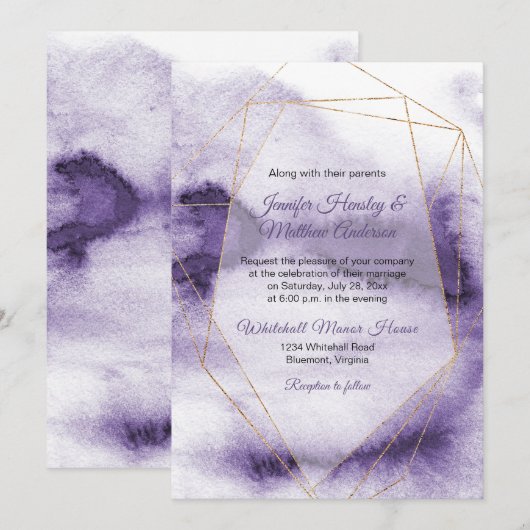 Moderne Ultra Violet Ombre Gold Geometric Wedding Einladung (Vorne/Hinten)