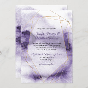 Moderne Ultra Violet Ombre Gold Geometric Wedding Einladung