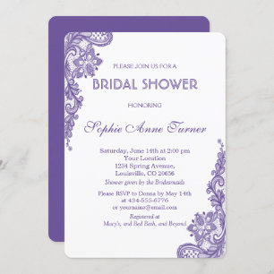 Moderne Ultra-Violet Spitzen Bridal Dusche Einladu Einladung