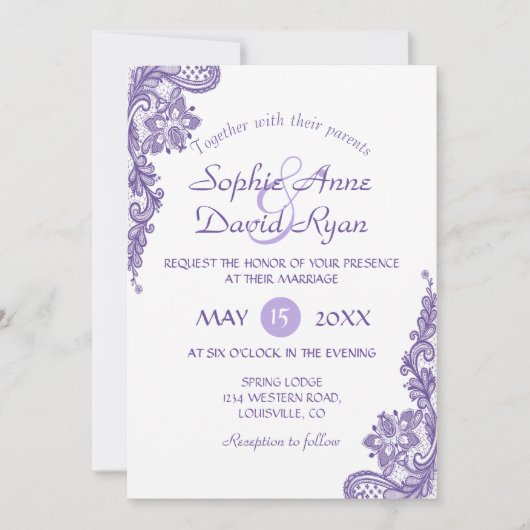 Moderne Ultra-Violet-Spitzen-Hochzeitseinladung Einladung (Vorderseite)