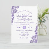 Moderne Ultra-Violet-Spitzen-Hochzeitseinladung Einladung (Stehend Vorderseite)