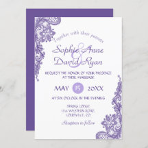 Moderne Ultra-Violet-Spitzen-Hochzeitseinladung