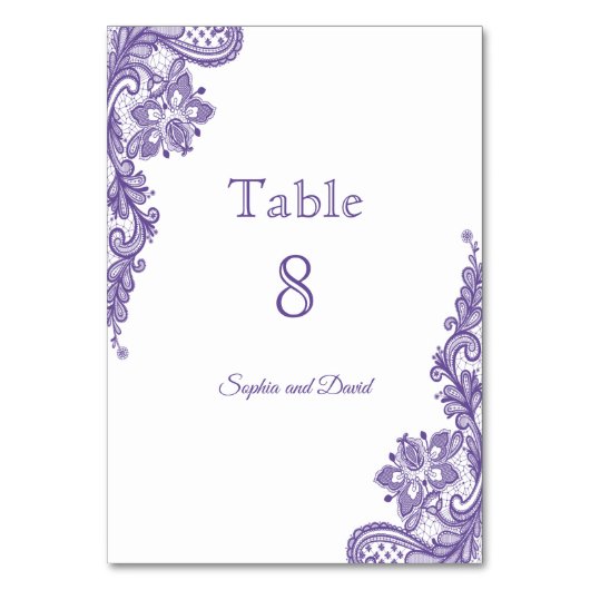 Moderne Ultra-Violet-Spitzen-Hochzeitsstimmung - T Tischnummer (Rückseite)