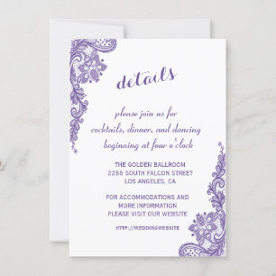 Moderne Ultra-Violett-Spitze Hochzeitsdetails Empf Einladung