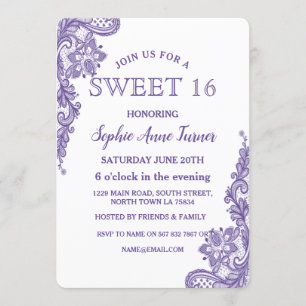 Moderne Ultra Violette Spitze SWEET 16 Einladung