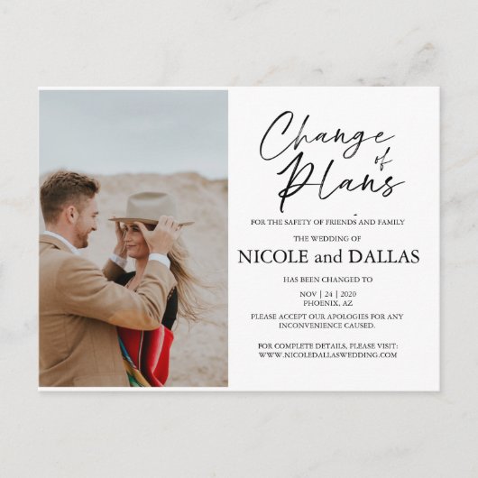 Moderne Umschuldung der Hochzeitsplanung DatumR Postkarte (Vorderseite)