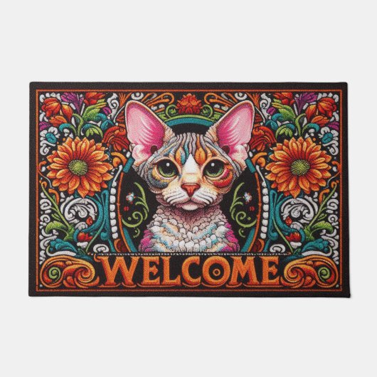 Moderne und bezaubernde Devon Rex Cat Vibranly Wil Fußmatte (Vorderseite)