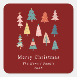 Moderne und einfache, elegante Weihnachtsbäume Quadratischer Aufkleber