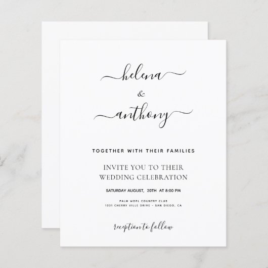 Moderne und einfache Hochzeitseinladung (Vorne/Hinten)