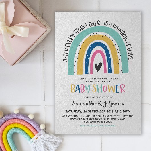 Moderne und einfache Hope Rainbow Baby Dusche Einladung