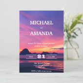 Moderne und elegante Beach Sunset Hochzeit Einladu Einladung (Stehend Vorderseite)