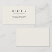 Moderne und elegante beige Hochzeitsdetails Begleitkarte (Vorne/Hinten)