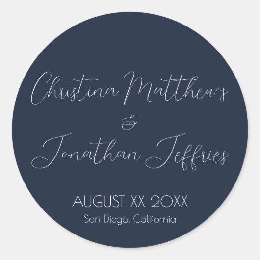 Moderne und elegante blaue Hochzeit der Marine Runder Aufkleber (Vorderseite)