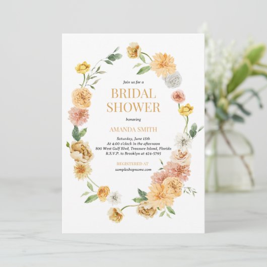 Moderne und elegante Brautdusche mit Blumenmuster Einladung (Stehend Vorderseite)