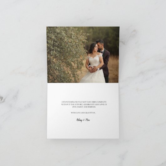 Moderne und elegante Hochzeit mit Kalligraphie Dan Dankeskarte (Innenseite)