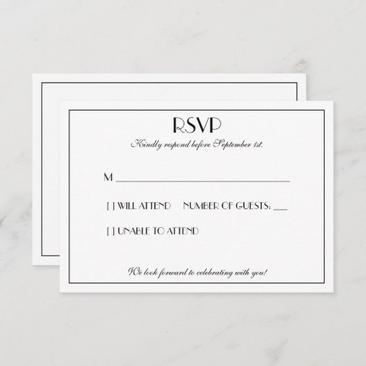 Moderne und elegante Hochzeit RSVP Karte (Vorne/Hinten)