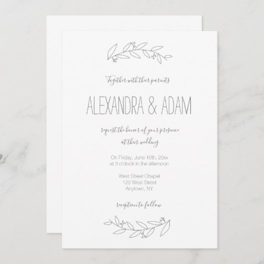 Moderne und elegante Kranz-Hochzeitsfeiern Einladung (Vorne/Hinten)