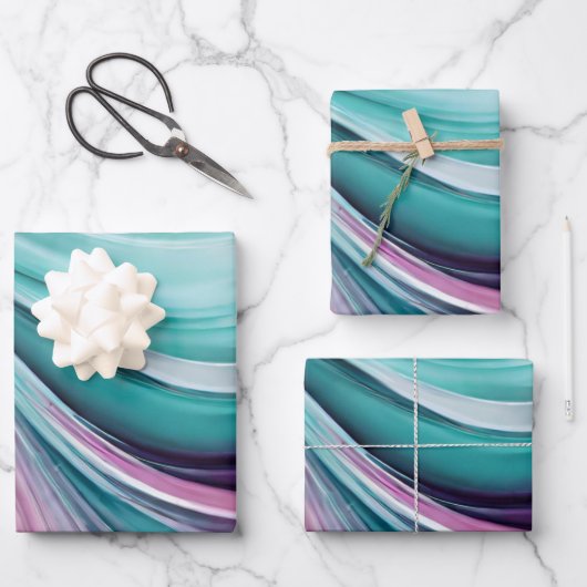 Moderne und elegante, Lila und Aquamarin- Geschenkpapier Set (Vorderseite)