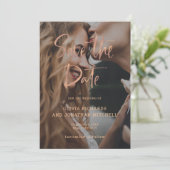 Moderne und elegante Rose Gold Custom Foto Wedding Save The Date (Stehend Vorderseite)