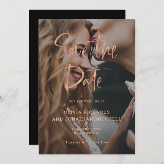 Moderne und elegante Rose Gold Custom Foto Wedding Save The Date (Vorne/Hinten)