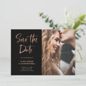 Moderne und elegante Rose Gold und Black | FOTO Save The Date (Stehend Vorderseite)