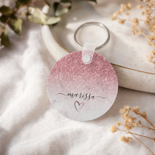 Moderne und elegante Roségold Glitter weißer Marmo Schlüsselanhänger