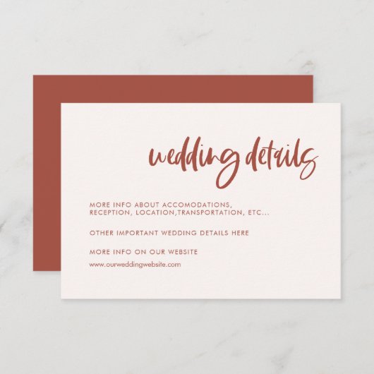 Moderne und elegante schneerosa Hochzeitsdetails Begleitkarte (Vorne/Hinten)