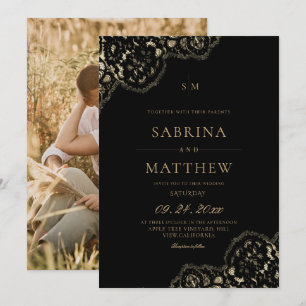 Moderne und elegante schwarze Hochzeitslace Einladung
