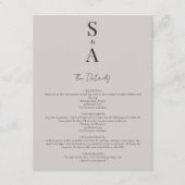 Moderne und elegante Script- und Monogram-Hochzeit Begleitkarte (Vorderseite)