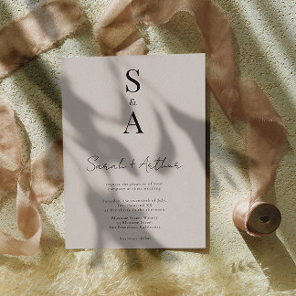 Moderne und elegante Script- und Monogram-Hochzeit Einladung