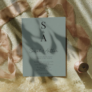 Moderne und elegante Script- und Monogram-Hochzeit Einladung