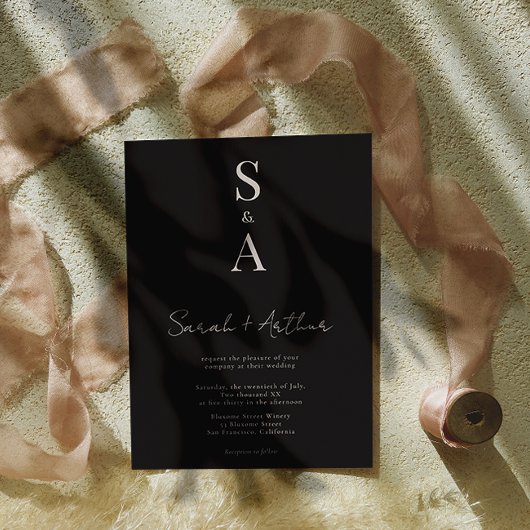 Moderne und elegante Script- und Monogram-Hochzeit Einladung