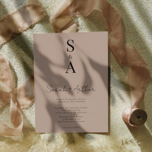 Moderne und elegante Script- und Monogram-Hochzeit Einladung