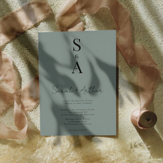 Moderne und elegante Script- und Monogram-Hochzeit Einladung