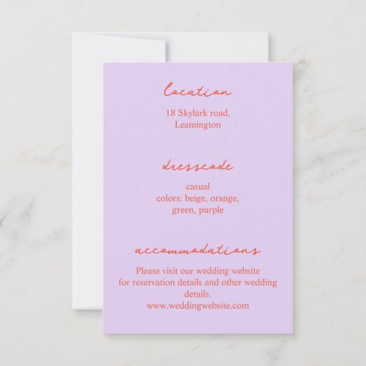 Moderne und farbenfrohe Hochzeitskarte RSVP Karte (Rückseite)
