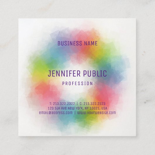 Moderne und farbenfrohe moderne Elegant-Vorlage Quadratische Visitenkarte (Rückseite)
