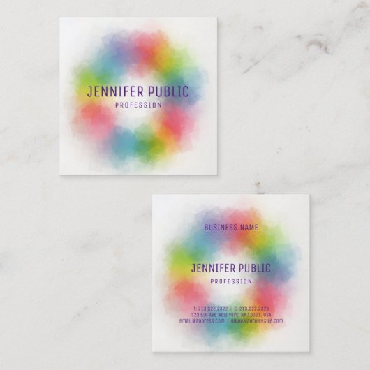 Moderne und farbenfrohe moderne Elegant-Vorlage Quadratische Visitenkarte (Vorne/Hinten)
