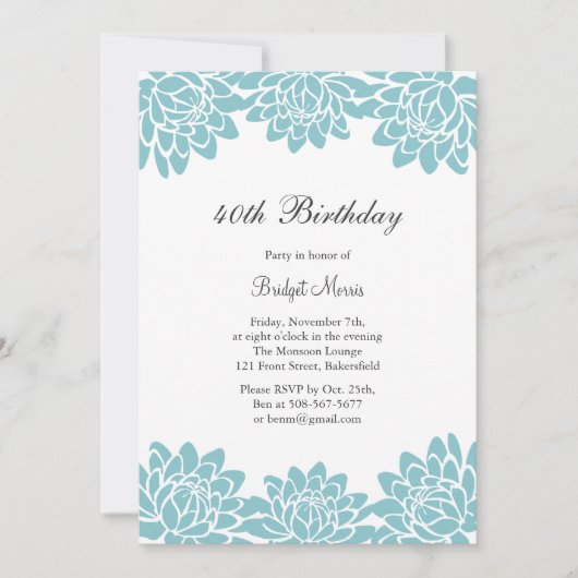 Moderne und florale Geburtstagsparty Einladung (Vorderseite)